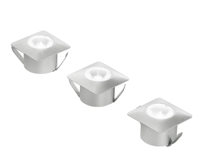 Kit 3 incassi LED ASSO 1W quadrati in alluminio argentato con accessori INC-ASSO-Q3