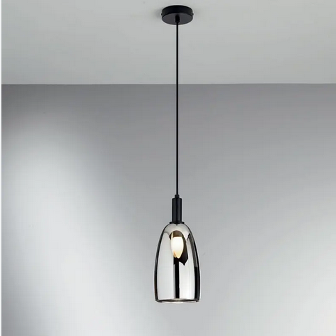 Sospensione WEIZEN a luce singola in metallo nero e vetro cromato I-WEIZEN-S1
