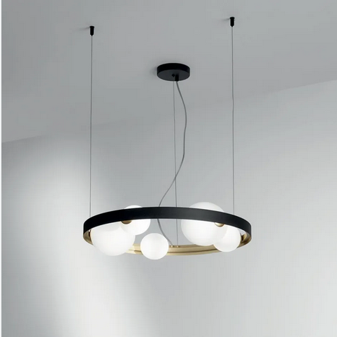 Sospensione SONETTO con struttura in alluminio nero e oro con cinque diffusori I-SONETTO-S5