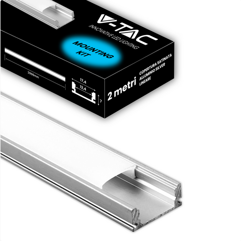 Profilo in Alluminio Colore Silver per Strip LED 2 mt sku 3355