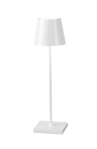 Lampada LED ricaricabile DRINK in metallo bianco con dimmer luce calda LED-DRINK-BCO