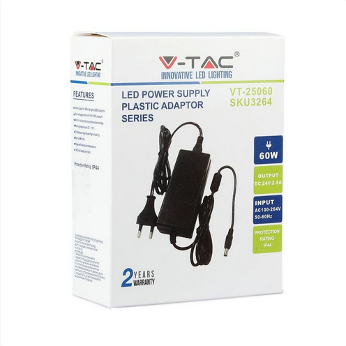 Alimentatore 60W 24V 25A Plug&Play con Jack 2,1 IP44 sku 3264