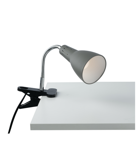 Lampada da tavolo LOGIKO in metallo grigio con diffusore orientabile e pinza I-LOGIKO-C GR