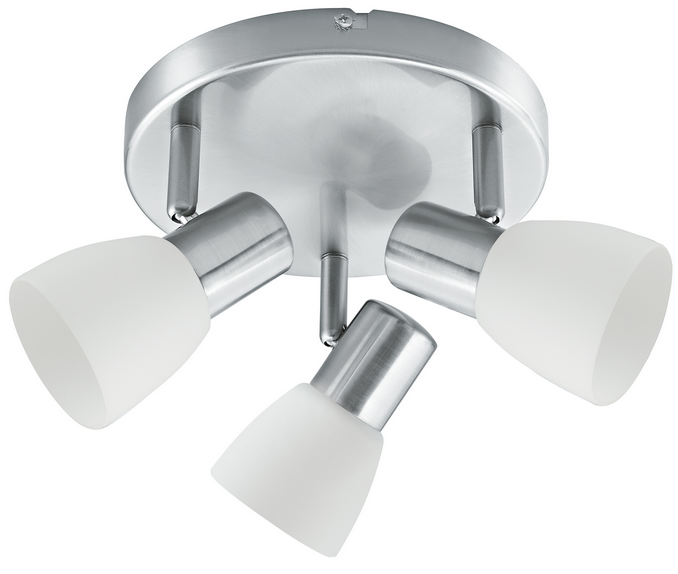 Spot plafoniera MITO in metallo nichel spazzolato e tre diffusori in vetro SPOT-MITO-PL3