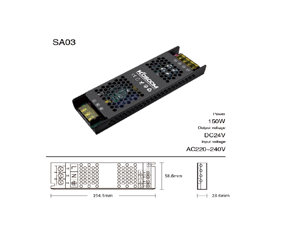 Alimentatore per strisce LED 150W 24V - SA03