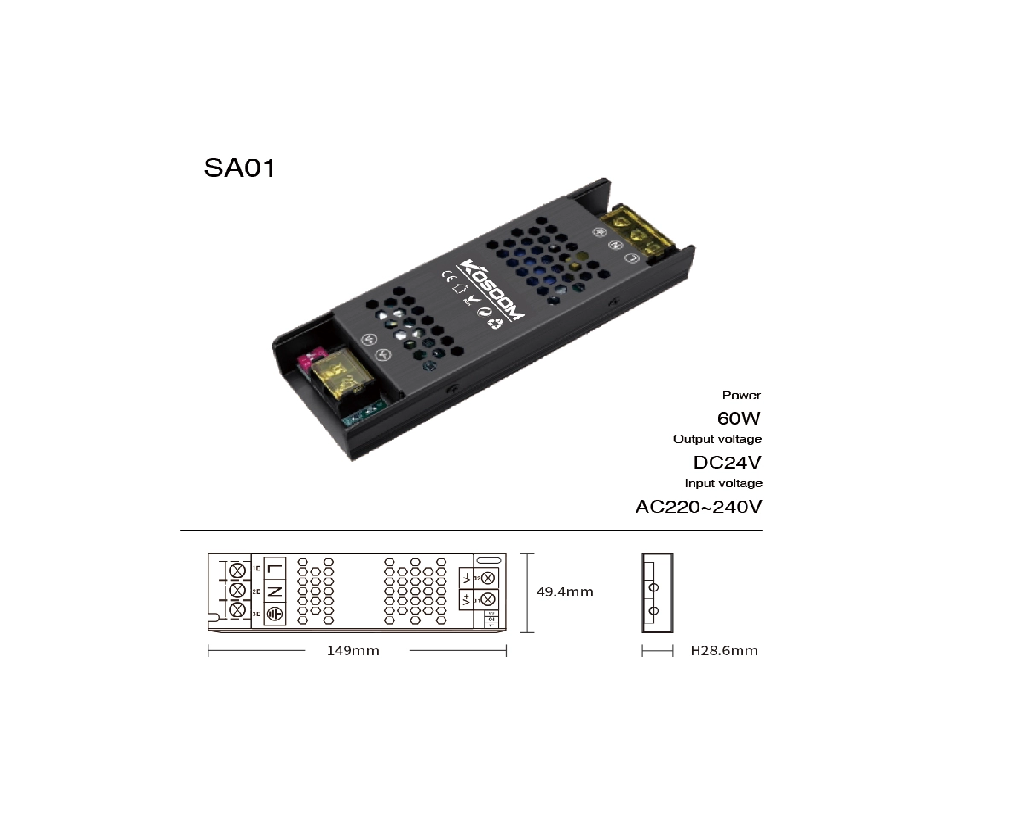 Alimentatore per strisce LED 60W 24V - SA01