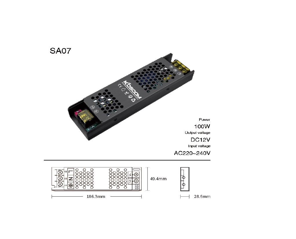 Alimentatore per strisce LED 100W 12V- SA07