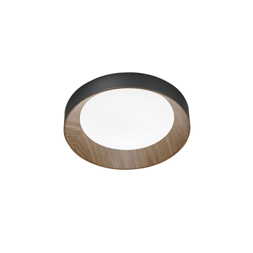 Plafoniera Led Arka Nera/Legno 36w 5000lm Cct 50x50x8,5cm I-ARKA-PL50-NER