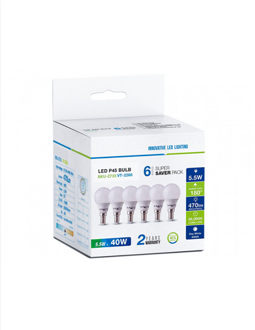 Confezione 6 pz lampadine E14 5,5W miniglobo SKU 2733 /2734 / 2735Luce Calda